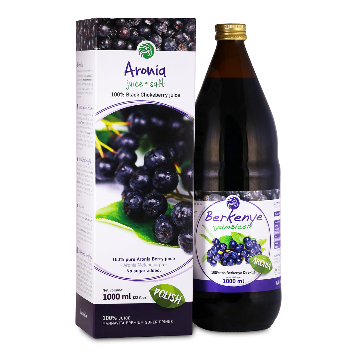 Mannavita Aronia bes 100% puur geperst sap • 1000 ml