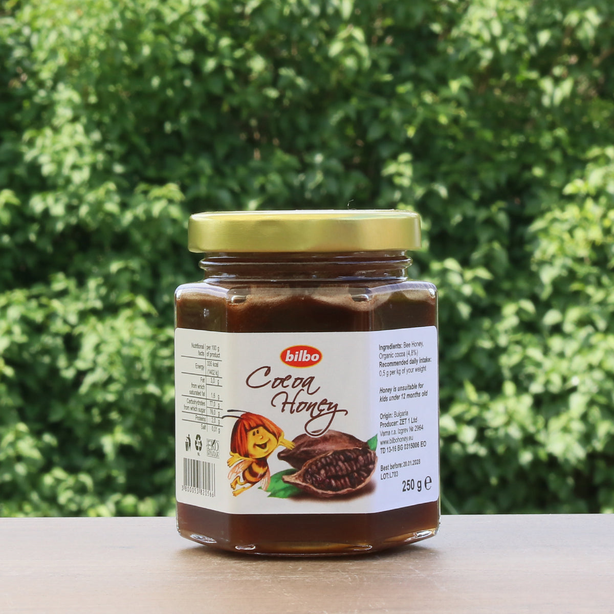 Bilbo rauwe cacaohoning • 250 g