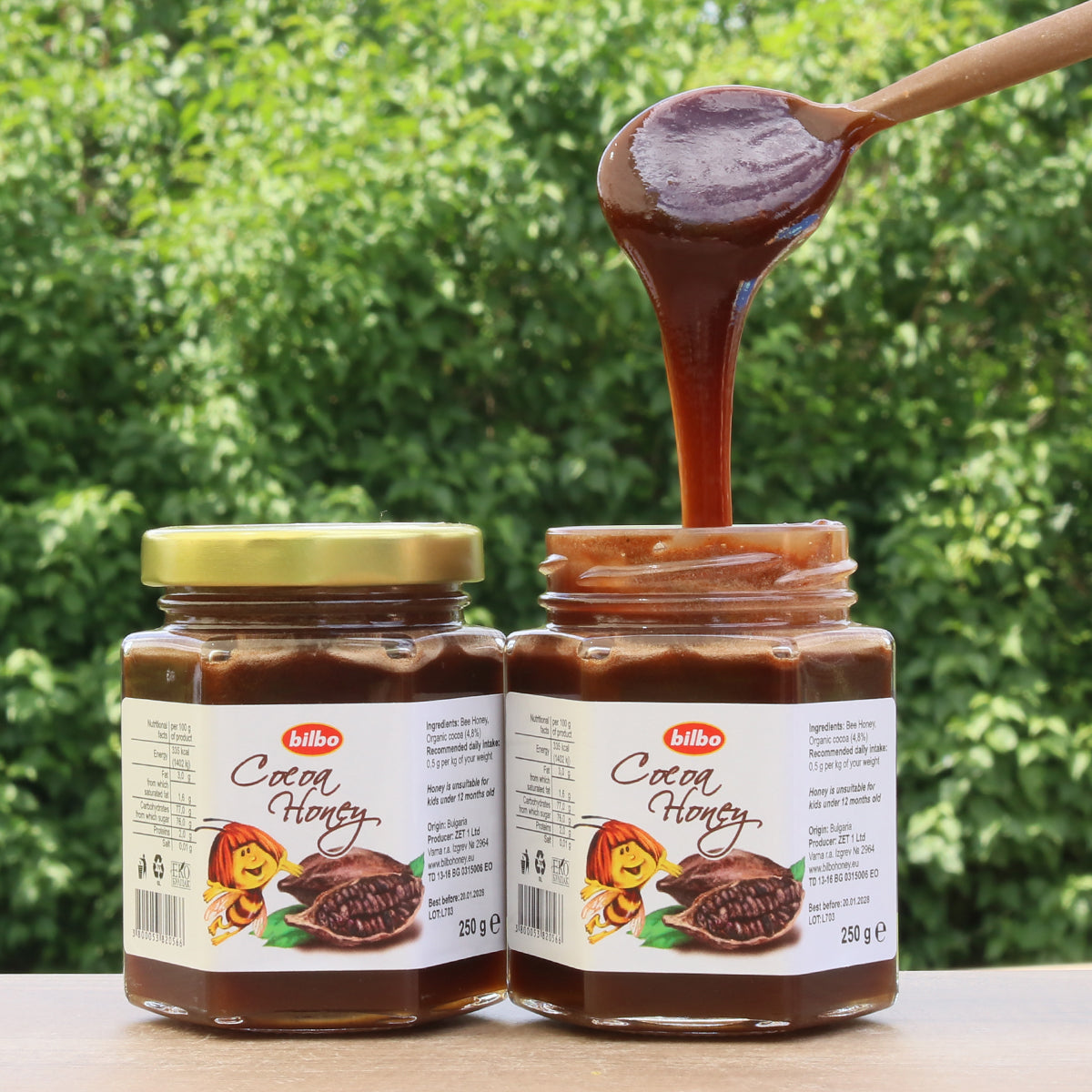 Bilbo rauwe cacaohoning • 250 g