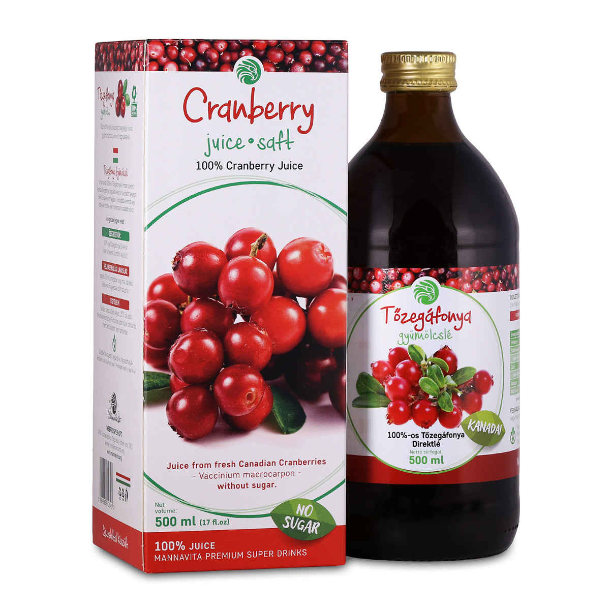 Mannavita Cranberry 100% puur geperst sap • 500 ml