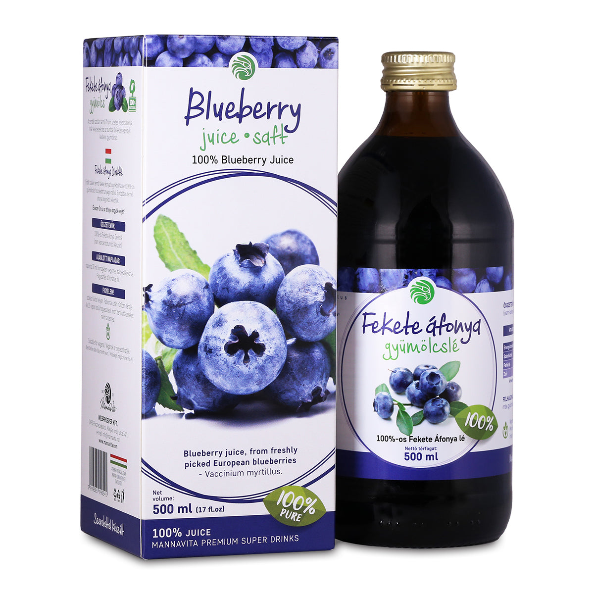 Mannavita Blauwe Bessensap, 100% puur geperst • 500 ml