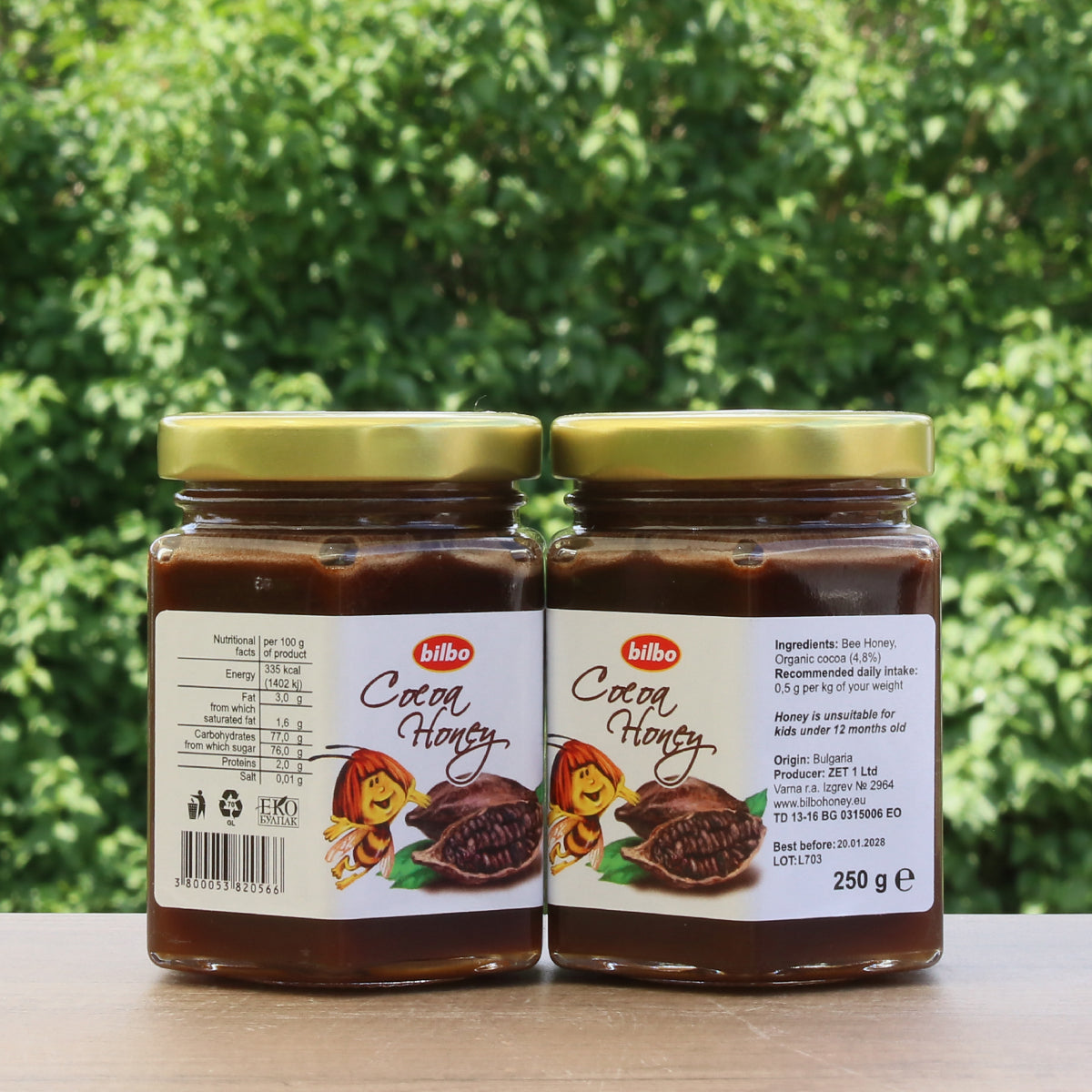 Bilbo rauwe cacaohoning • 250 g