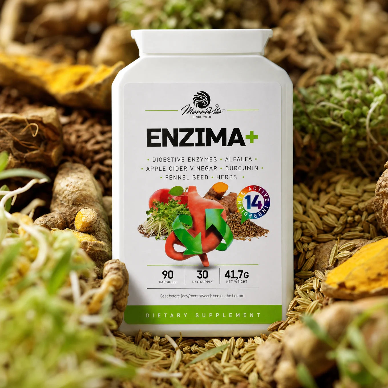 ENZIMA+ complex van spijsverteringsenzymen, met Betain HCL • 90 capsules