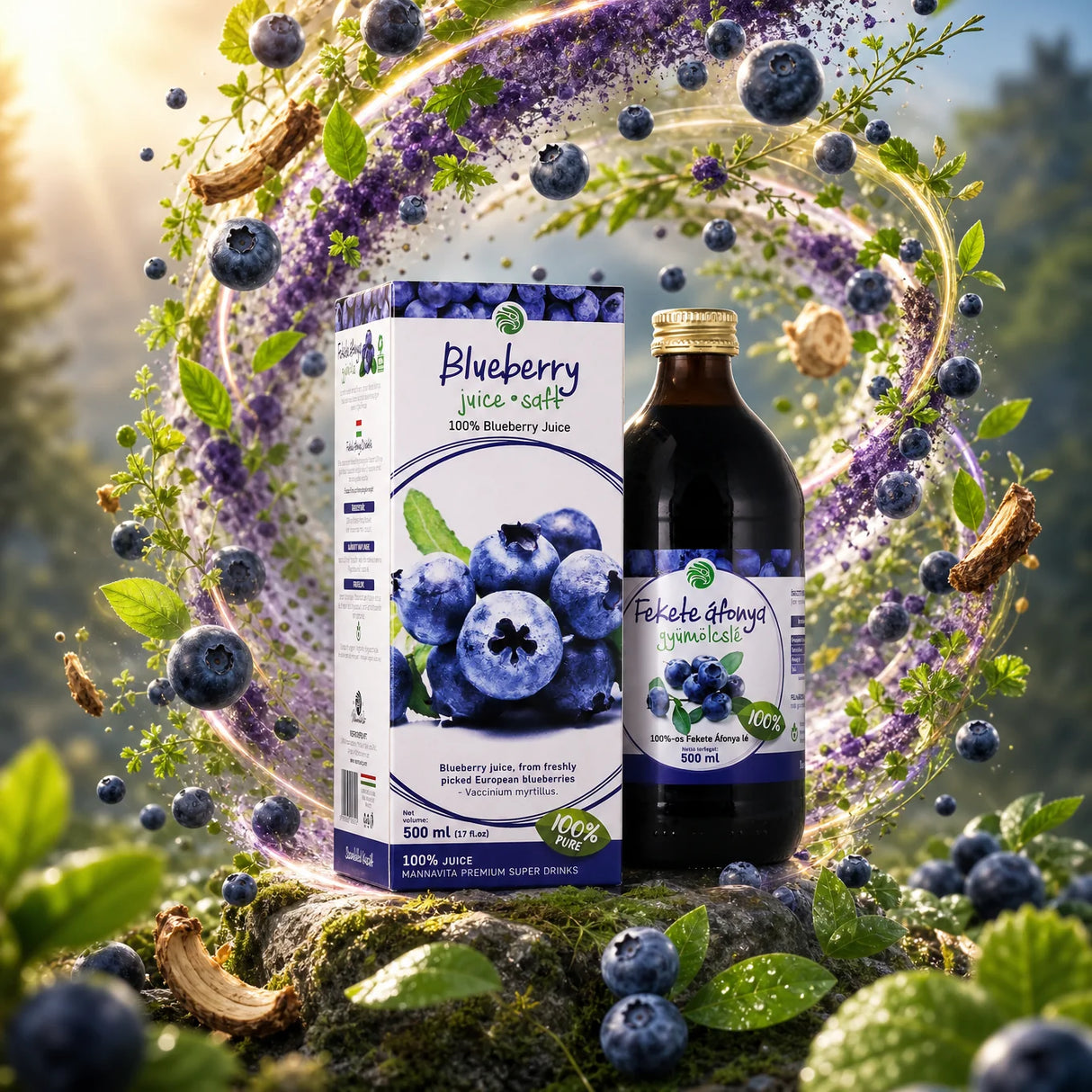 Mannavita Blauwe Bessensap, 100% puur geperst • 500 ml