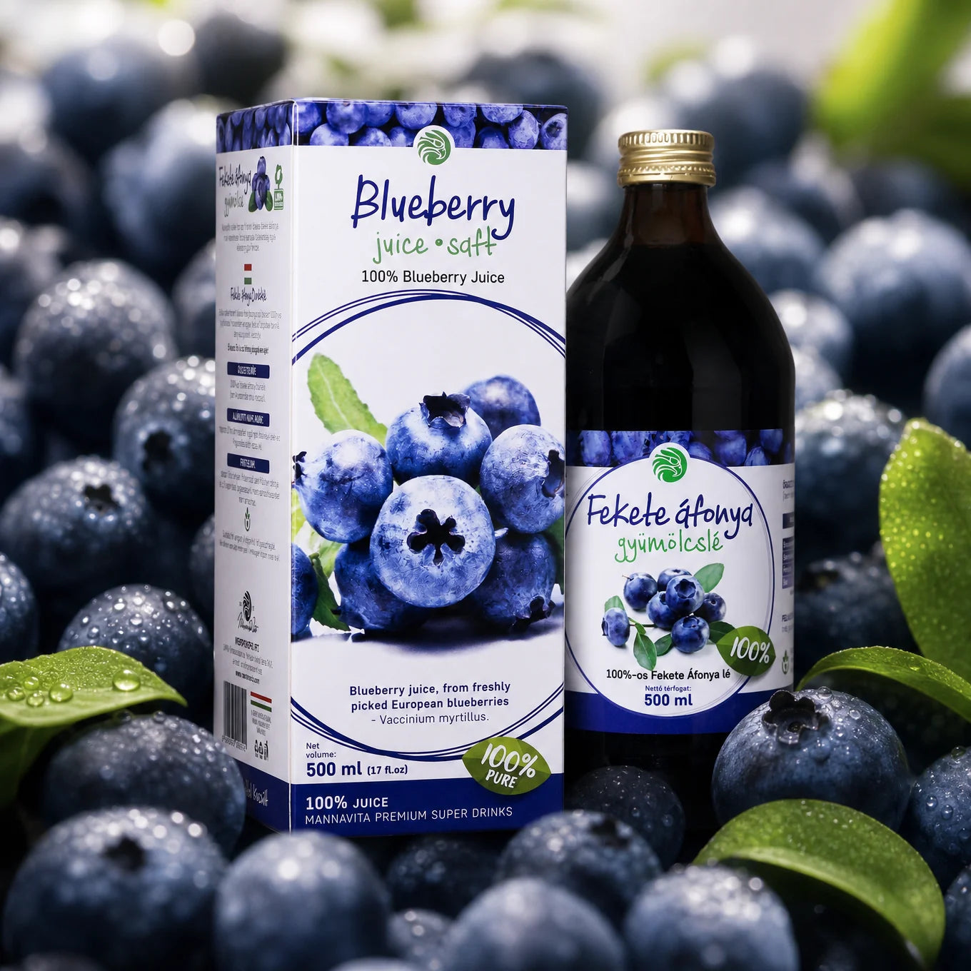Mannavita Blauwe Bessensap, 100% puur geperst • 500 ml