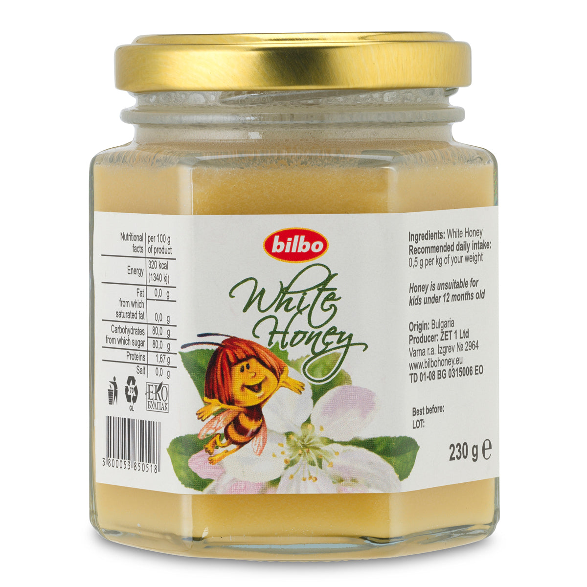 Bilbo rauwe witte honing • 230 g